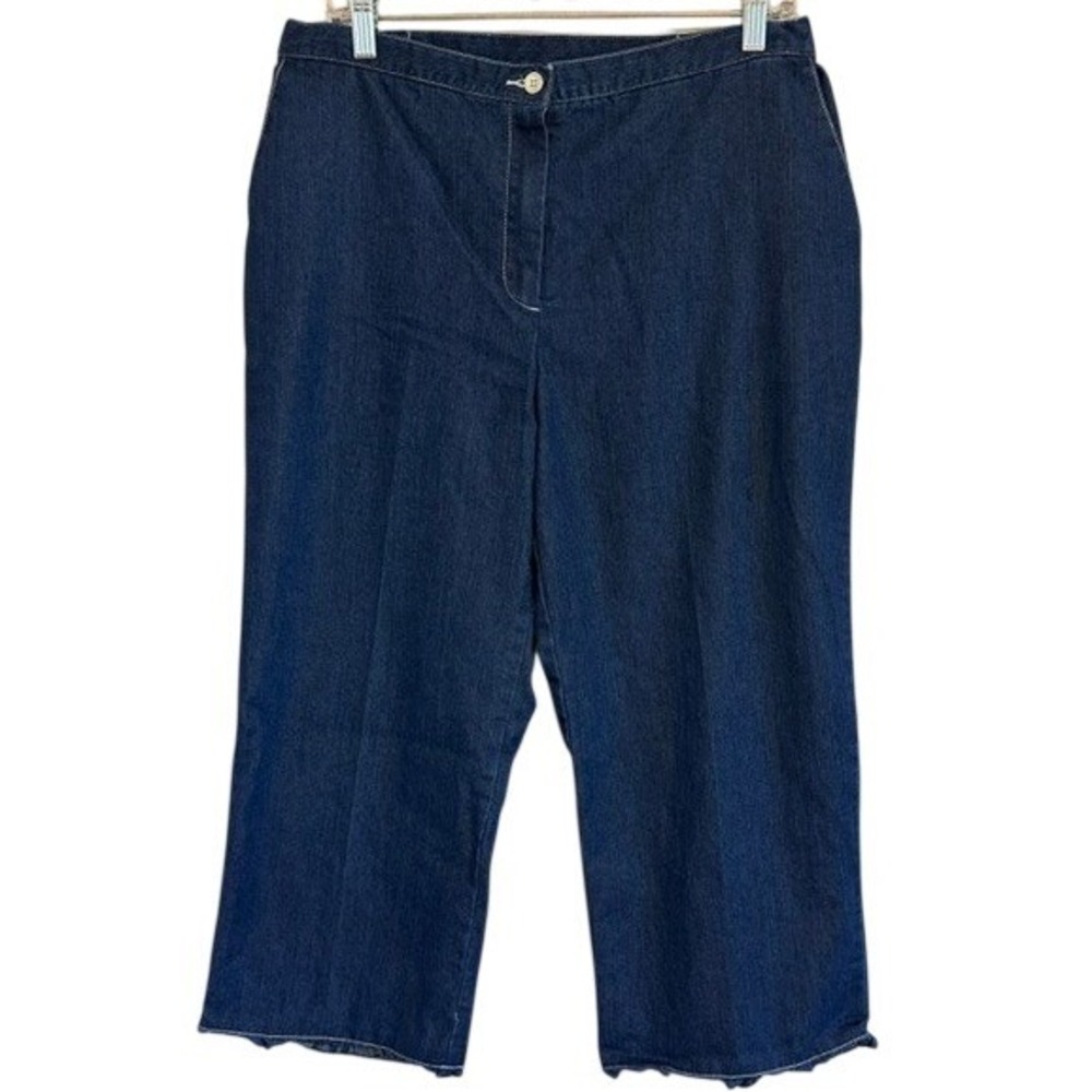 Alfred‎ Dunner Dark Wash Denim Jean Ruffle Hem Capri Pants Jeans Stretch 12 Crop